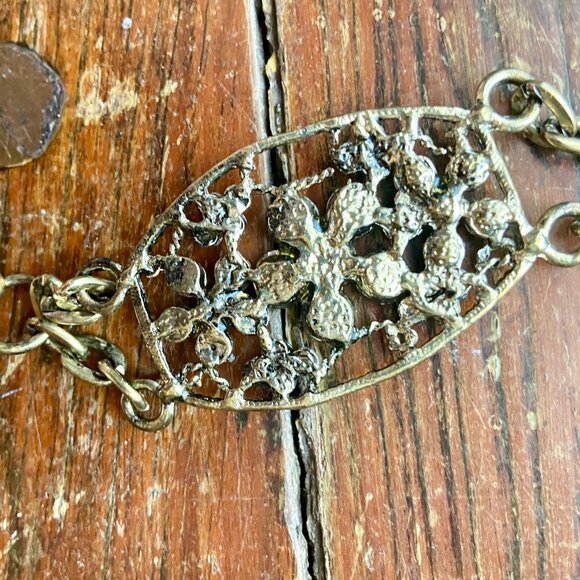 Vintage Rhinestone Floral Heavy Gold Tone Chain Rope Belt Baroque Statement 44\